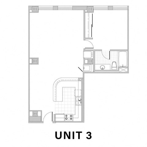 Floor plan for 1 bed, 1 bath, 710 sqft